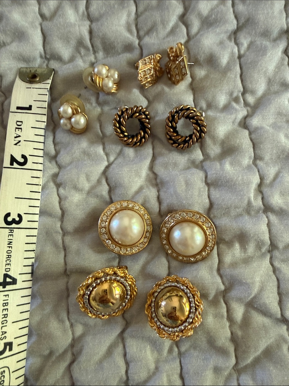 Gold Pearl and Rope Stud Earring Set - Women Jewelry